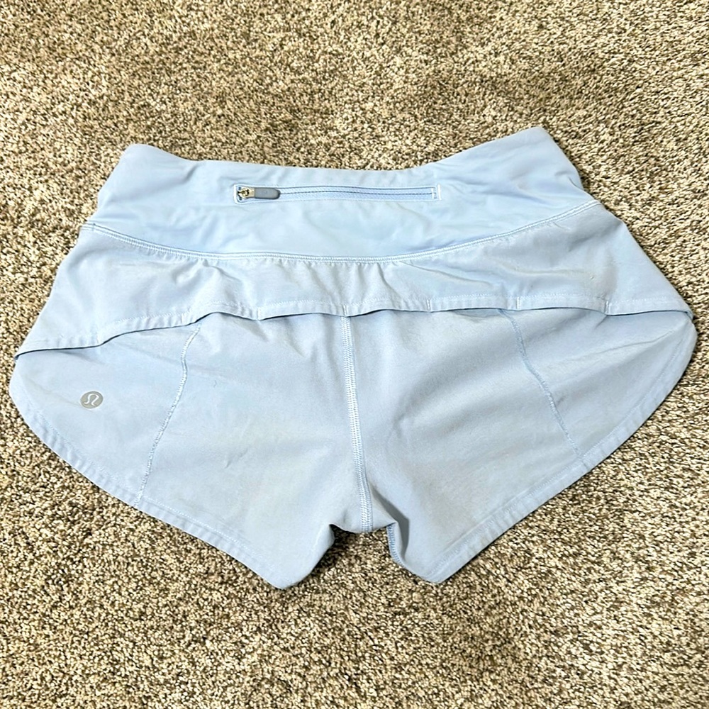 LULULEMON pale blue speed up shorts